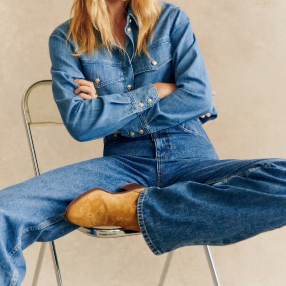 Sezane Eurielle Denim Button-Front Shirt